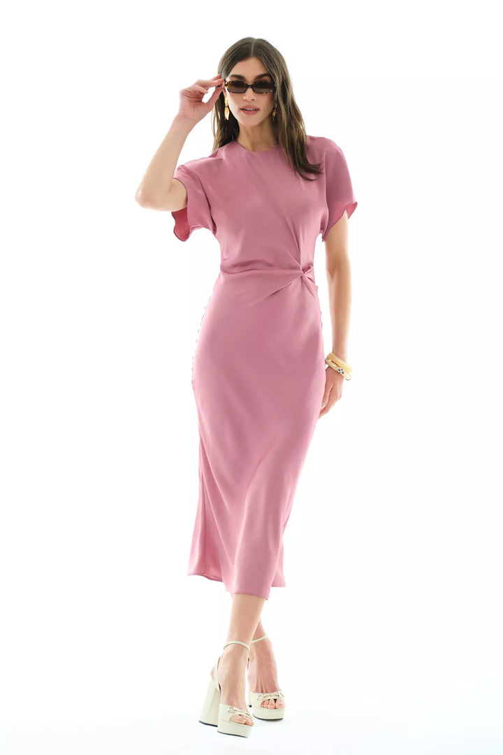 FRV Pink satin short sleeve long dress - Vitsyebsk