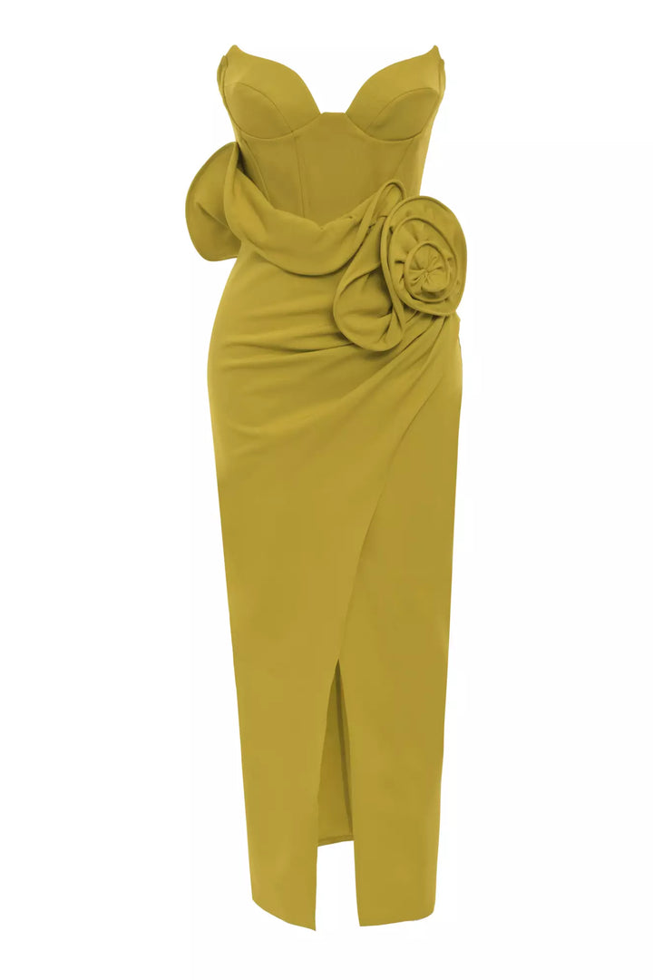 FRV Peanut green crepe sleeveless midi dress - Dudley