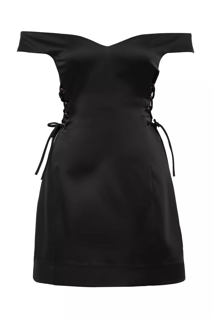 FRV Black satin short sleeve mini dress - Washington