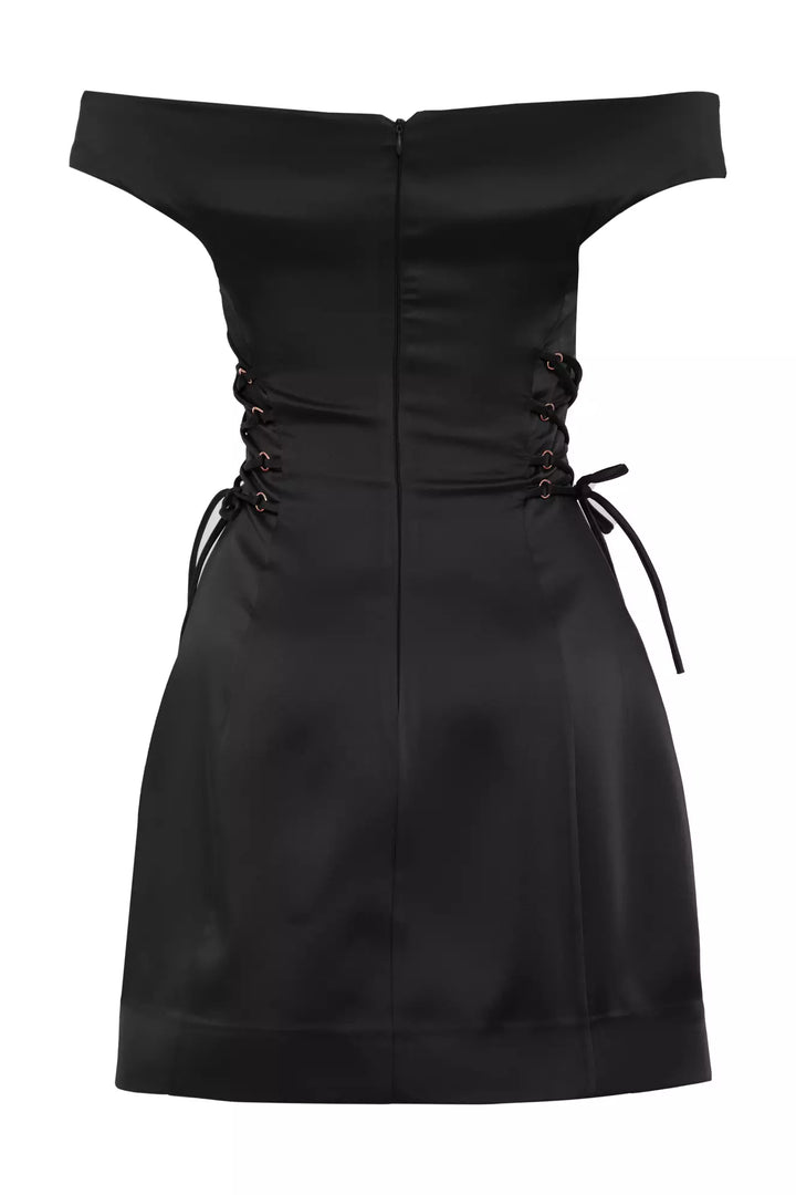 FRV Black satin short sleeve mini dress - Washington