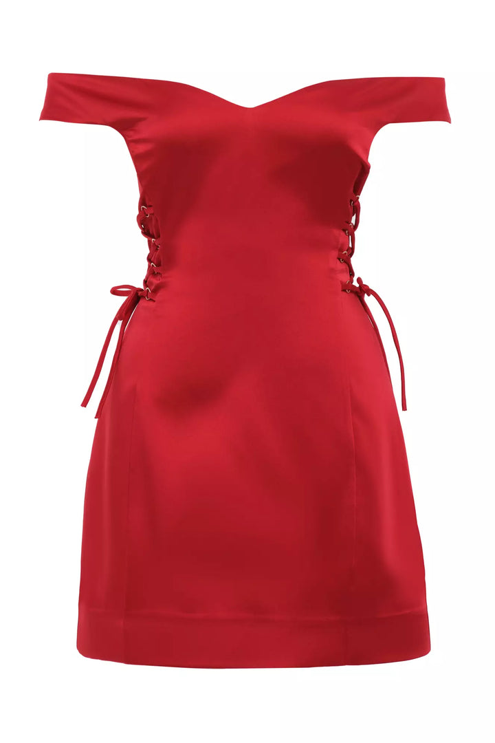 FRV Red satin short sleeve mini dress - Tangancícuaro de Arista