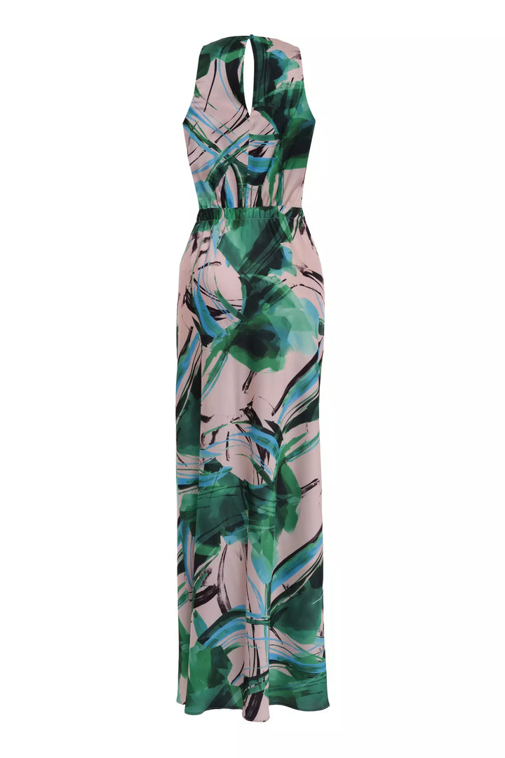 FRV Printed satin sleeveless long dress - Wildomar