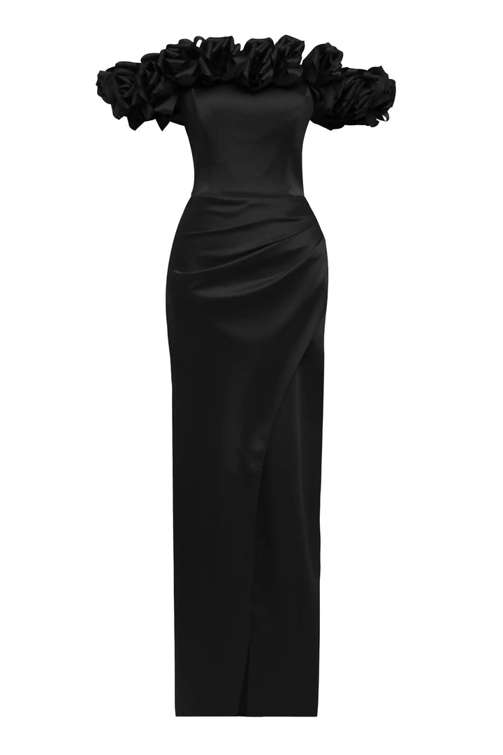 FRV Black satin strapless long dress - Raalte