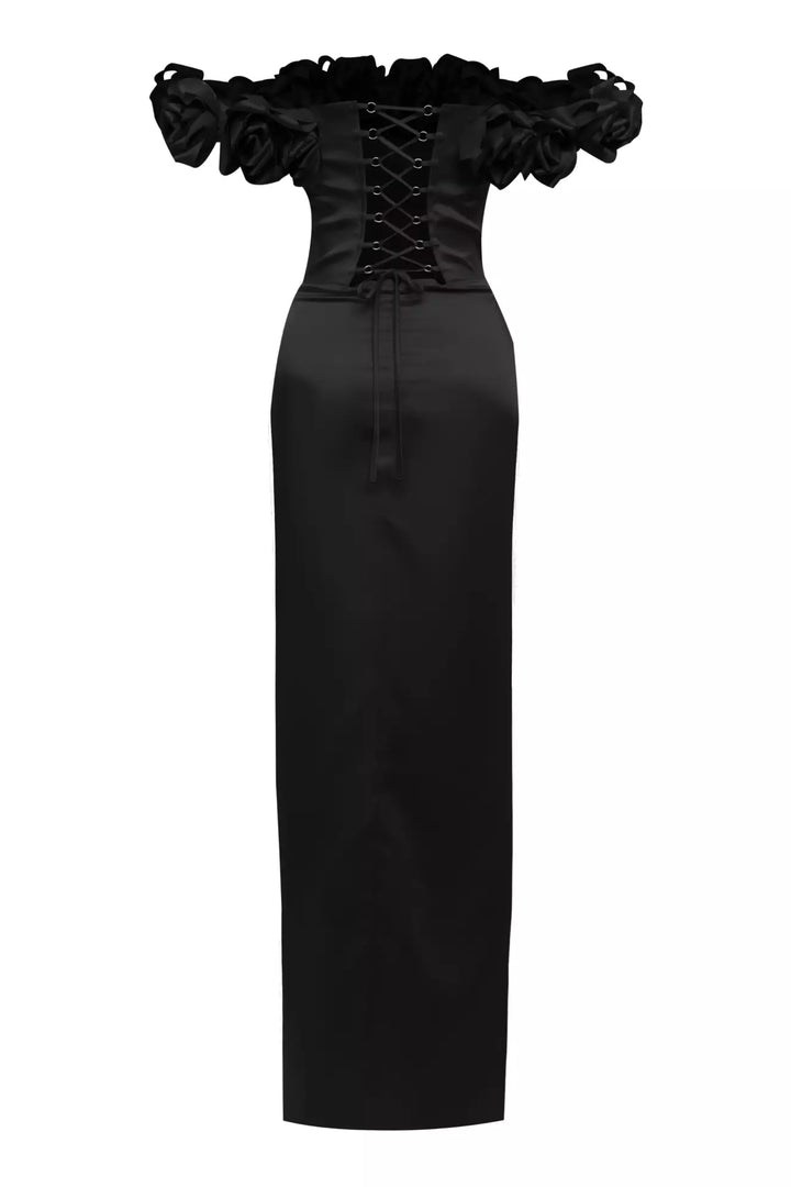 FRV Black satin strapless long dress - Raalte