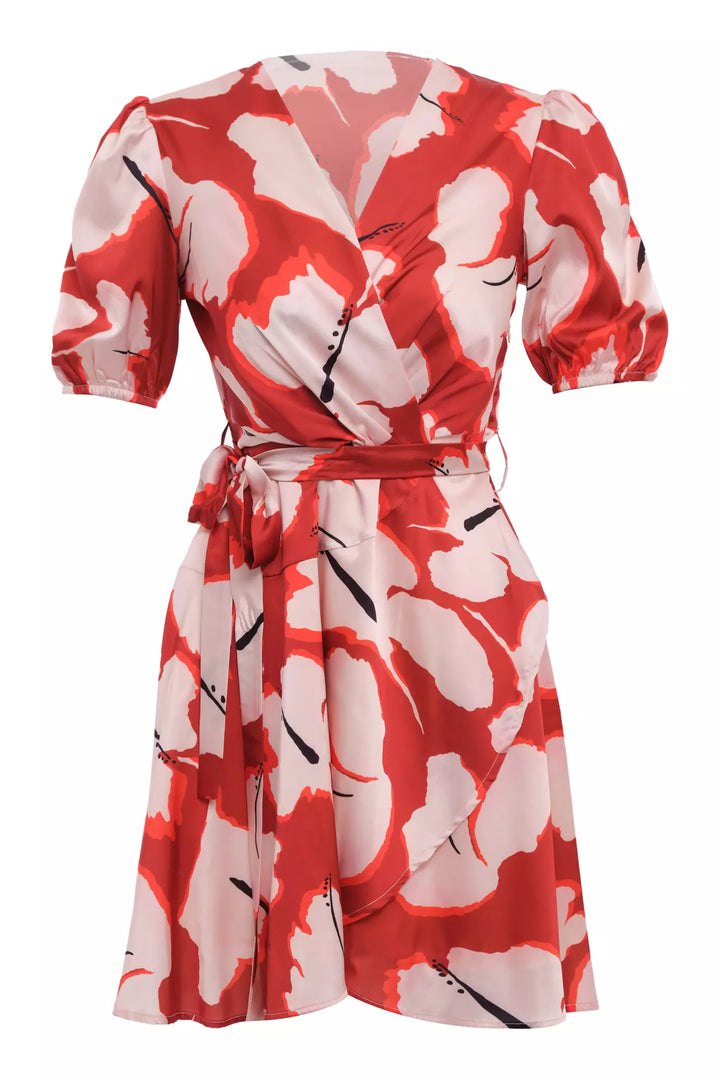 FRV Printed satin short sleeve mini dress - Antratsyt