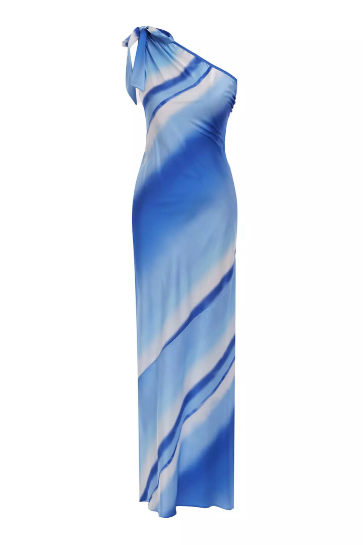 FRV Printed satin single sleeve long dress - White Rock