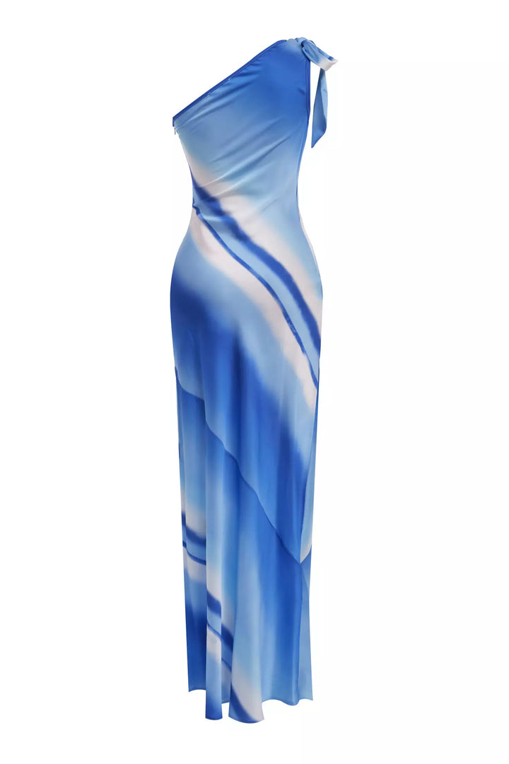 FRV Printed satin single sleeve long dress - White Rock