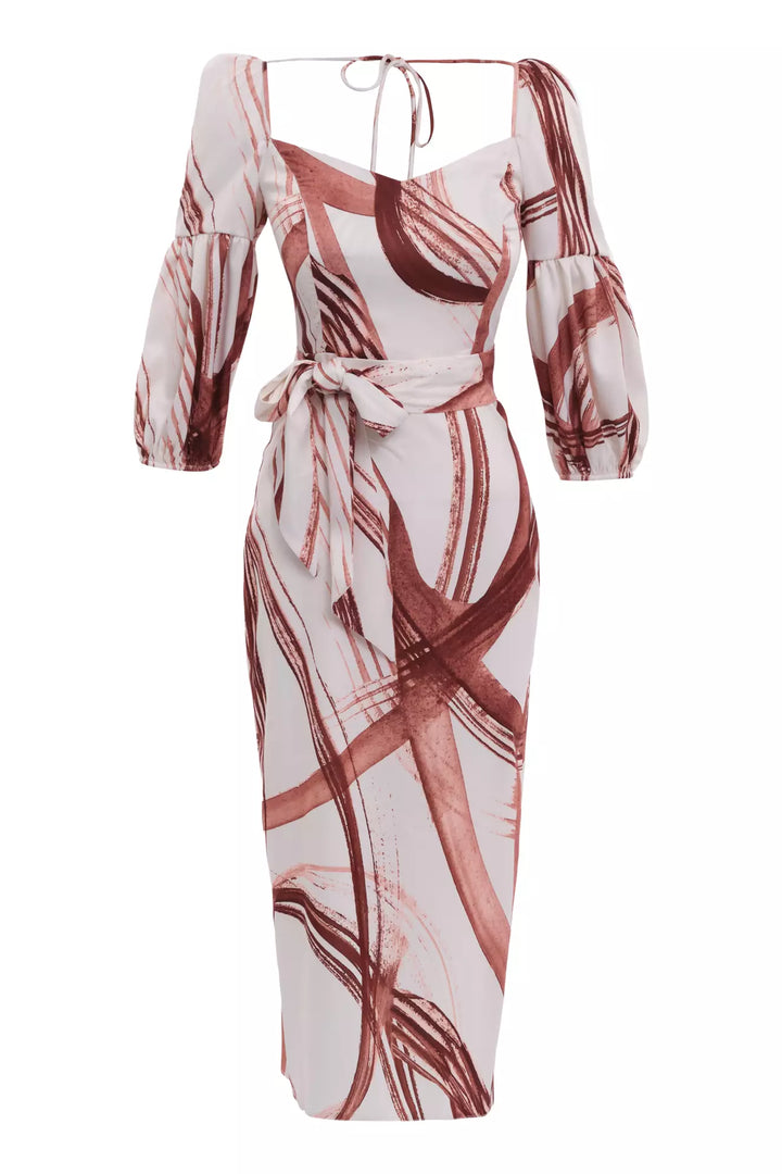 FRV Printed satin capri arm midi dress - Linden