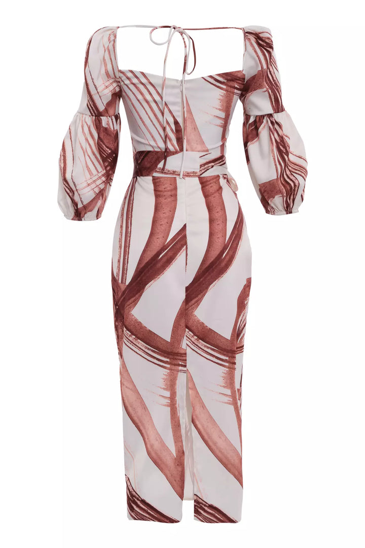 FRV Printed satin capri arm midi dress - Linden