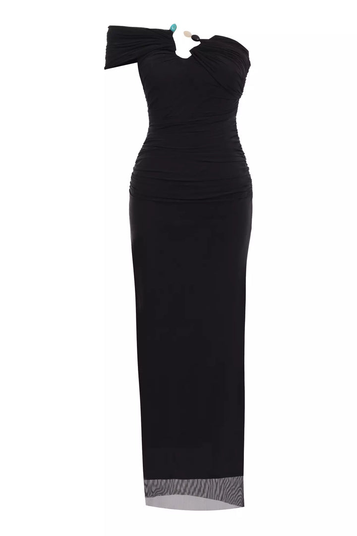 FRV Black tulle single sleeve long dress - Sunrise