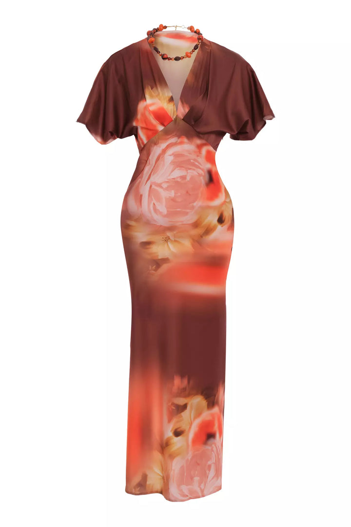 FRV Printed satin short sleeve long dress - Pflugerville
