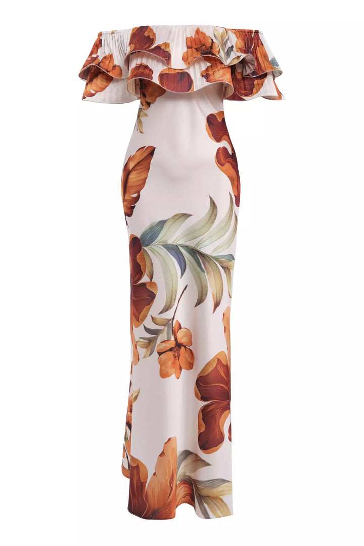 FRV Printed satin strapless long dress - Fond du Lac