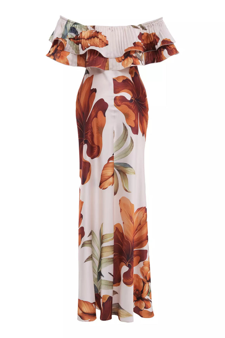FRV Printed satin strapless long dress - Fond du Lac