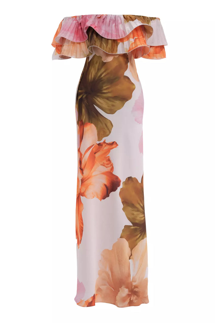 FRV Printed satin strapless long dress - Muskogee