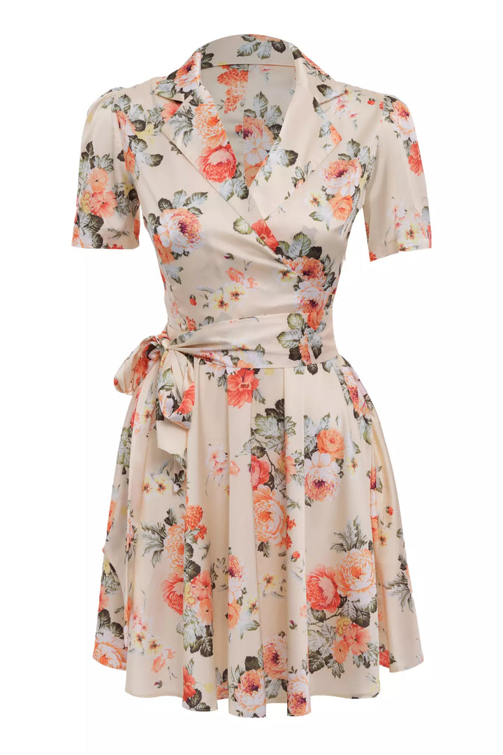 FRV Printed satin short sleeve mini dress - Longview