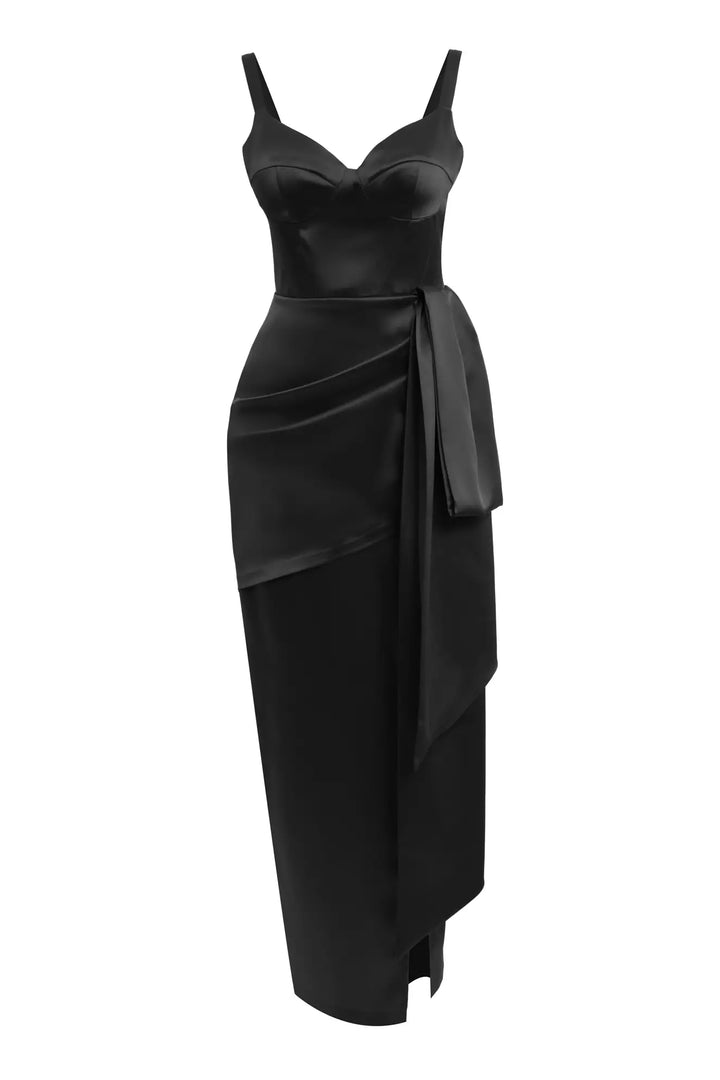 FRV Black satin sleeveless long dress - Geldern