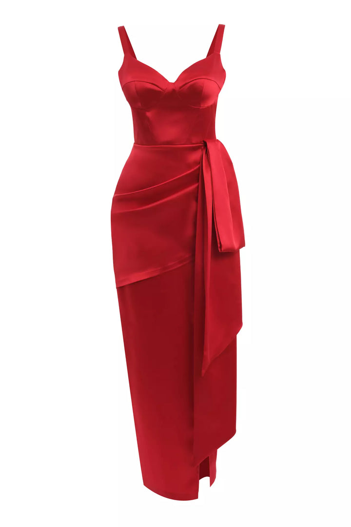 FRV Red satin sleeveless long dress - Bridgewater