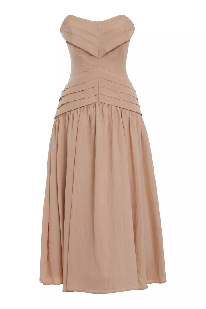 FRV Beige linen strapless long dress - Cologno Monzese