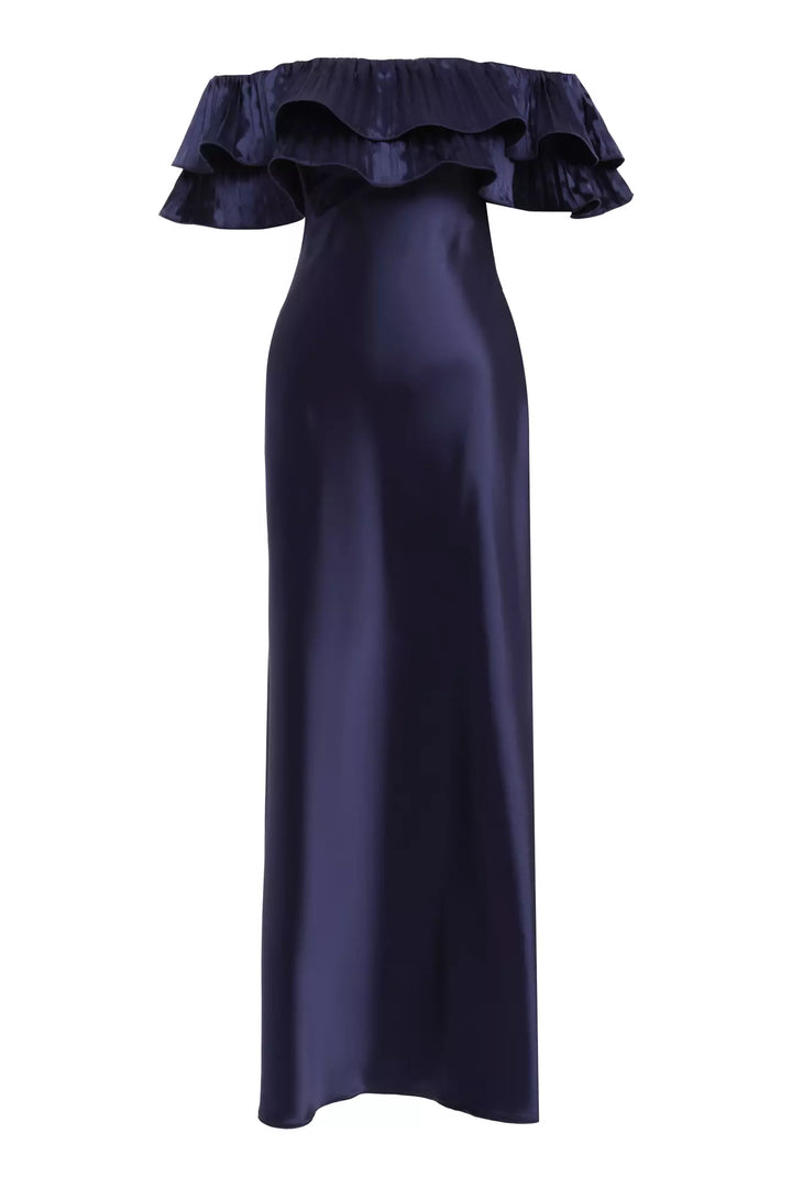 FRV Navy blue satin strapless long dress - Tempe