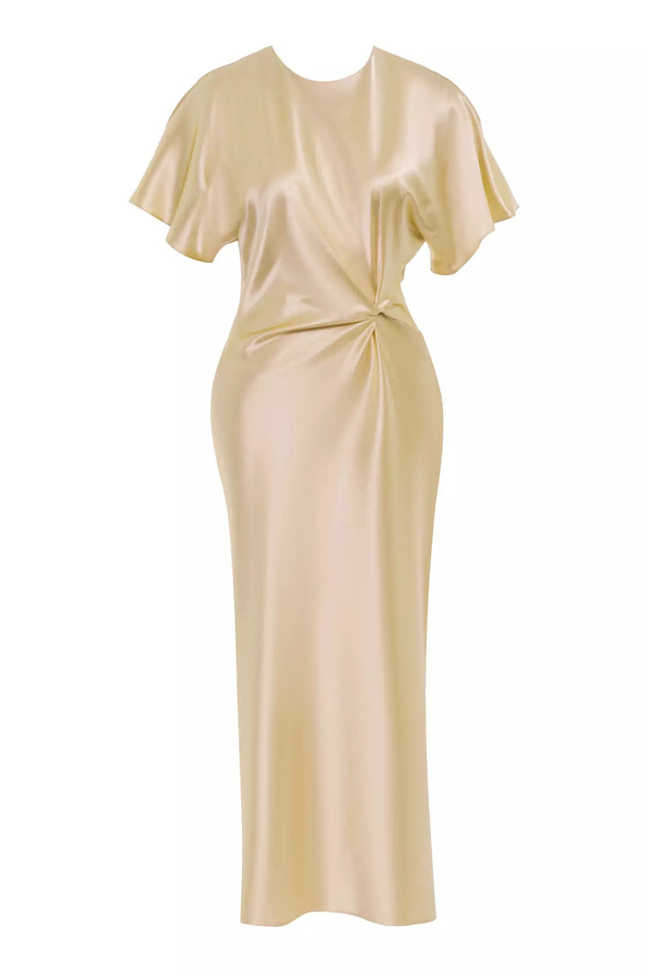 FRV Yellow satin short sleeve long dress - Teotihuacan