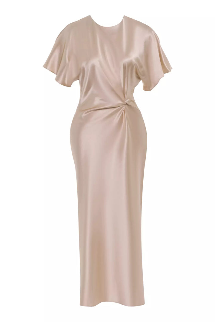 FRV Beige satin short sleeve long dress - Regensburg