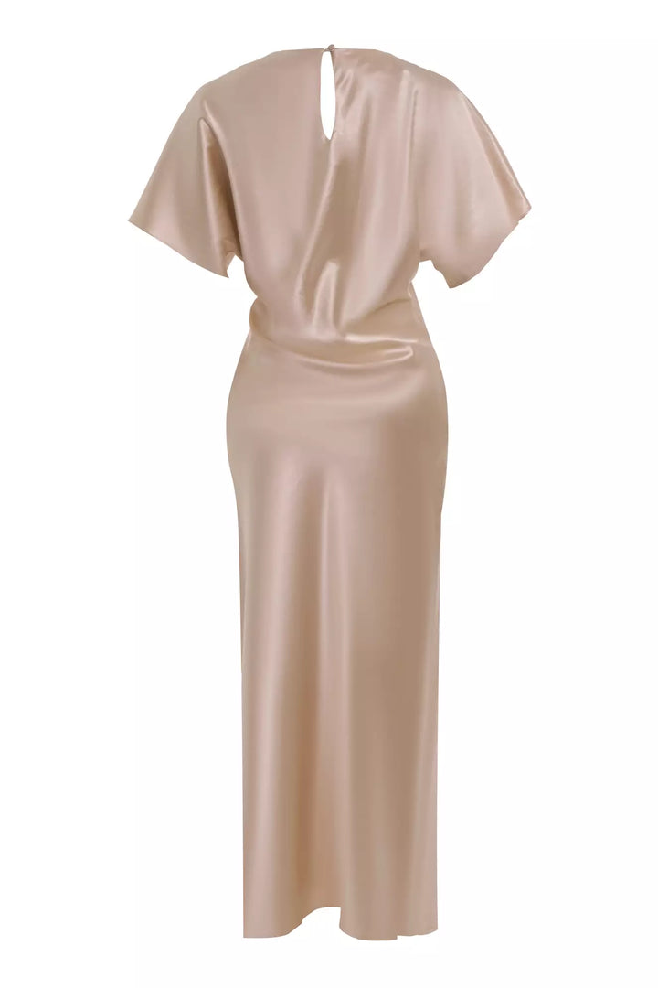 FRV Beige satin short sleeve long dress - Regensburg
