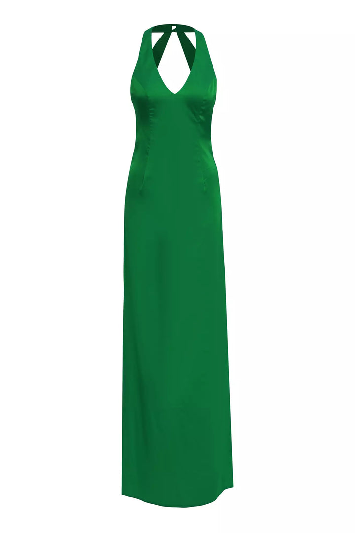 FRV Green satin sleeveless long dress - Laeken
