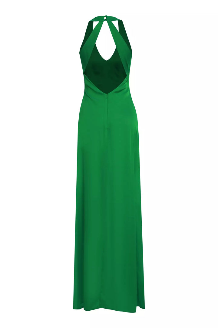 FRV Green satin sleeveless long dress - Laeken