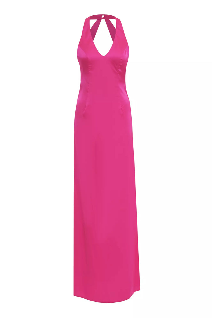 FRV Fuchsia satin sleeveless long dress - Beckum