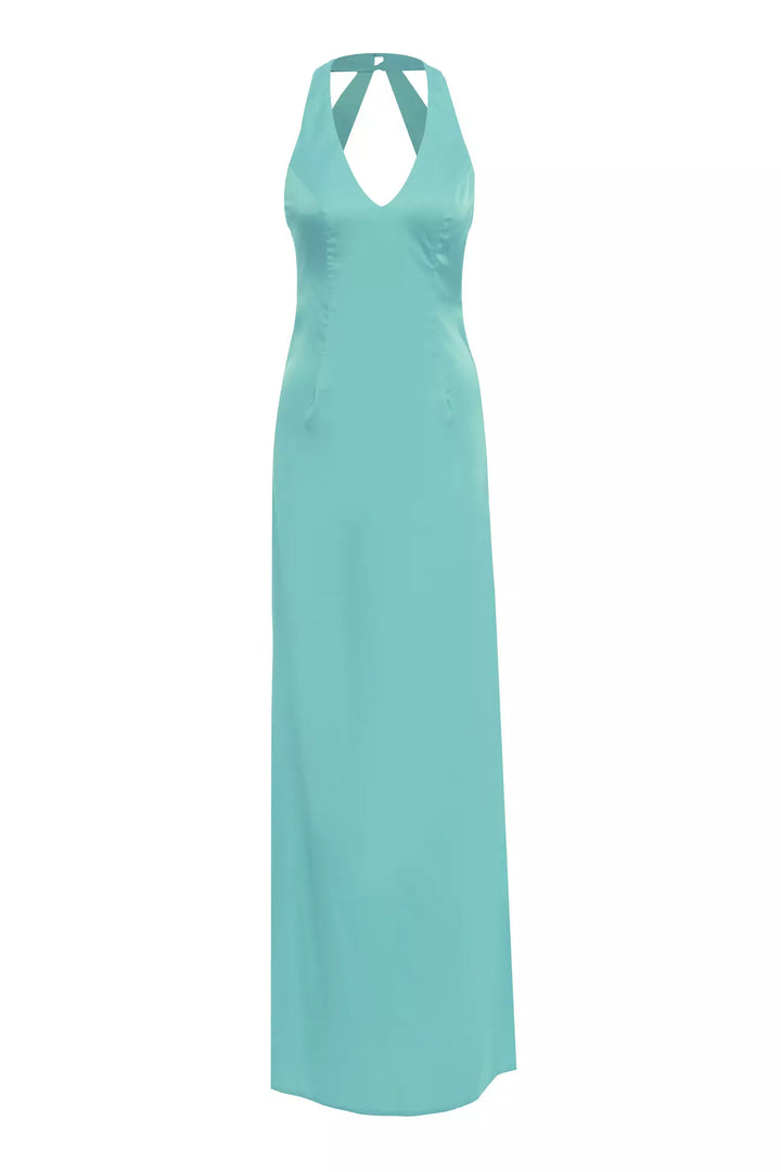 FRV Water green satin sleeveless long dress - Trapani