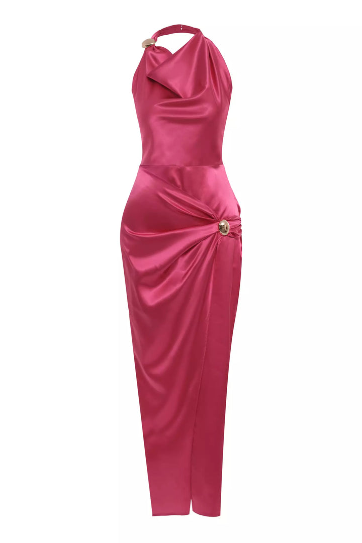 FRV Fuchsia satin sleeveless long dress - Civitavecchia