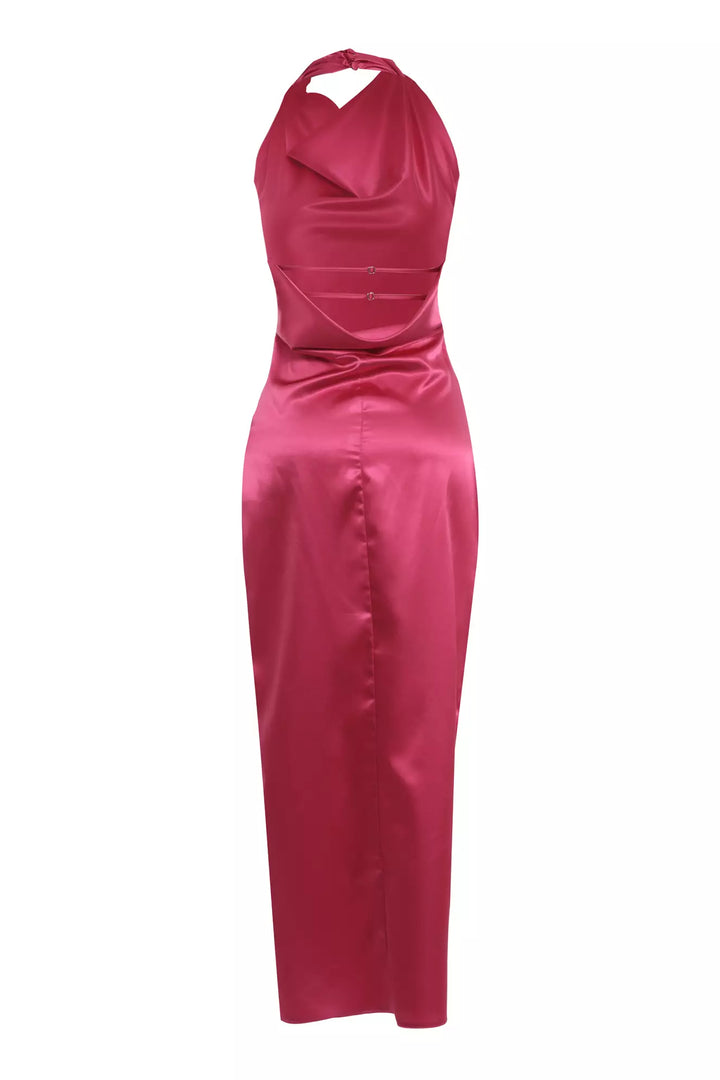 FRV Fuchsia satin sleeveless long dress - Civitavecchia