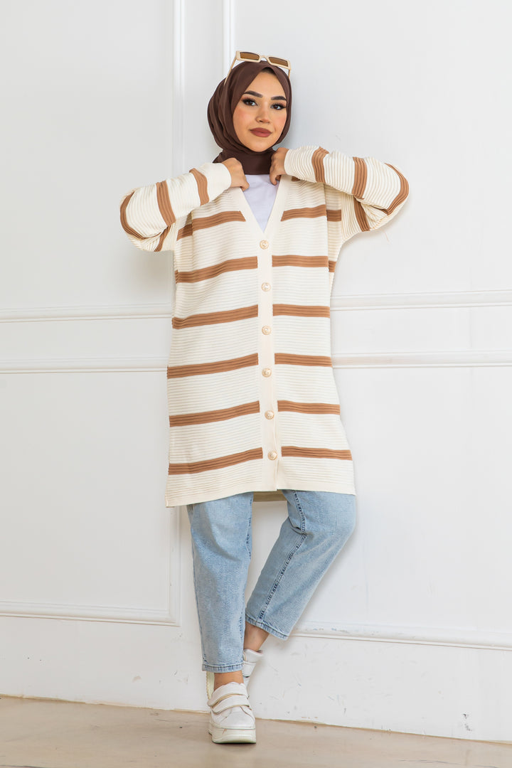 BNG Women Ribbed Striped Knit Cardigan Latte 3090 - Douai