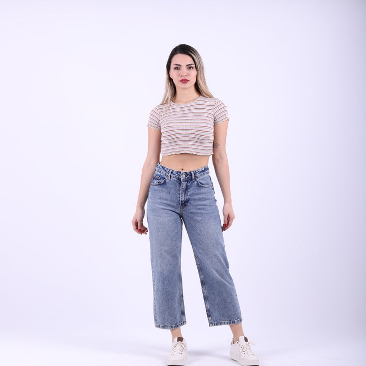 XLJ High Waisted Relaxed Stove Pipe Leg Basic Jean Mixed - Preston