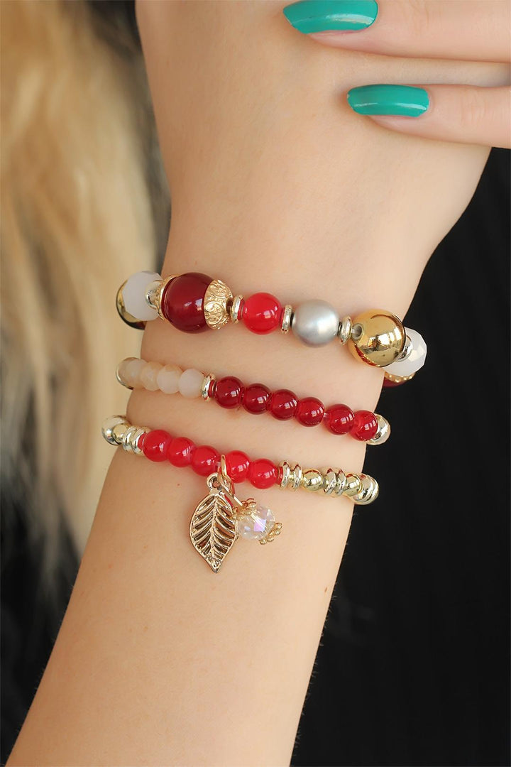 EBJ Red Beaded Bracelet for Women - Issy-les-Moulineaux