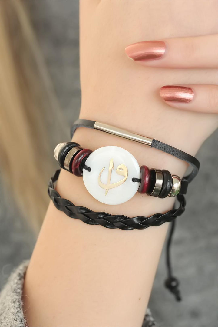 EBJ Black Color Aleph Vav Design Multi Leather Women's Bracelet - Wichita