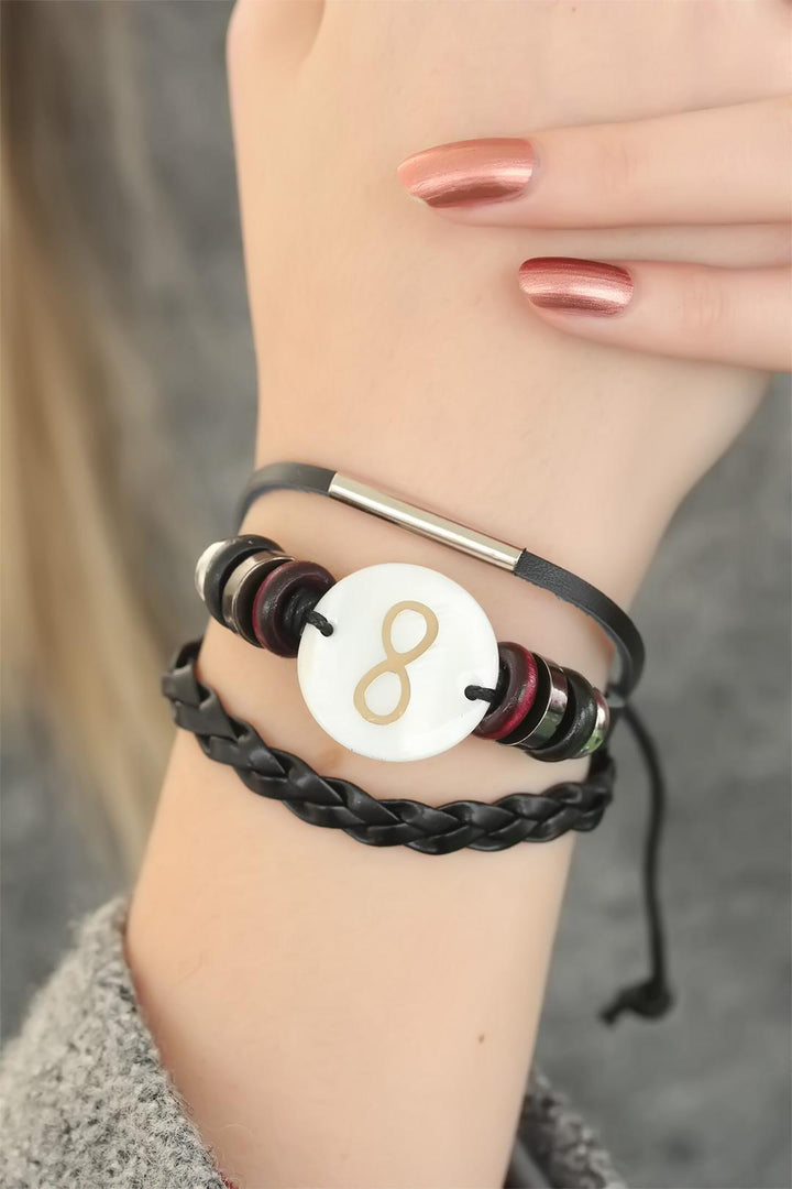 EBJ Black Color Infinity Design Multi Leather Women's Bracelet - Barcelos