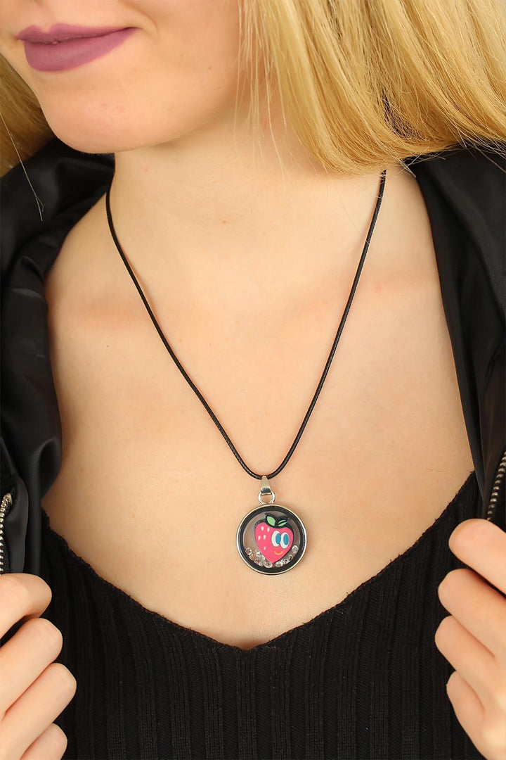 EBJ Strawberry Shaped Black Leather Cord Women's Necklace - Wolverhampton