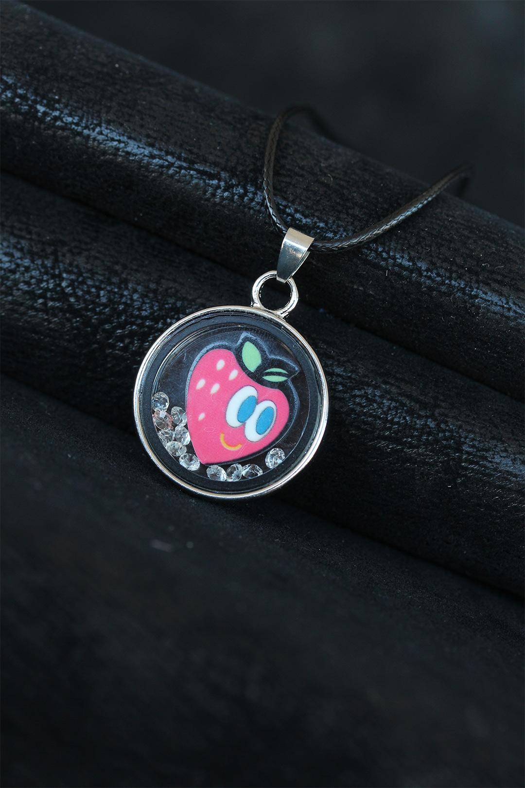 EBJ Strawberry Shaped Black Leather Cord Women's Necklace - Wolverhampton