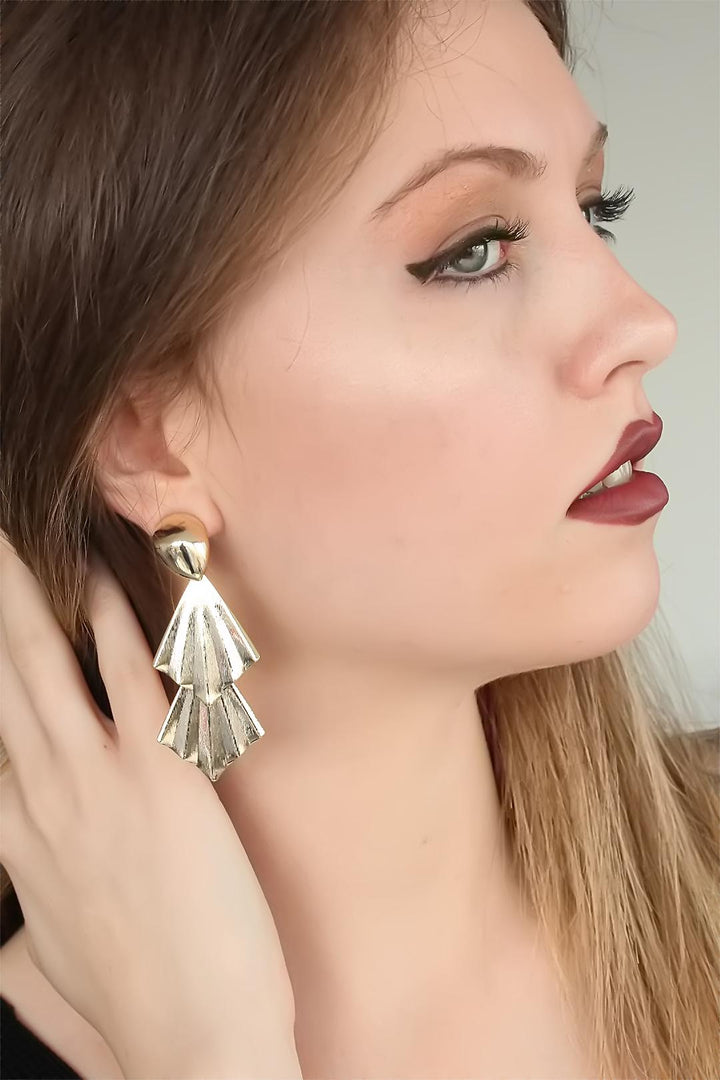 EBJ Gold Color Metal Vintage Women's Dangle Earrings - White Rock