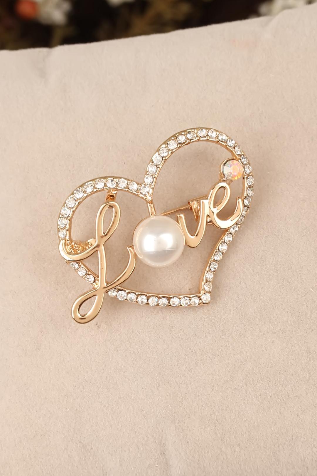 EBJ Brooch with Zircon Stone and Love Inscription in Heart Shape - Mississauga