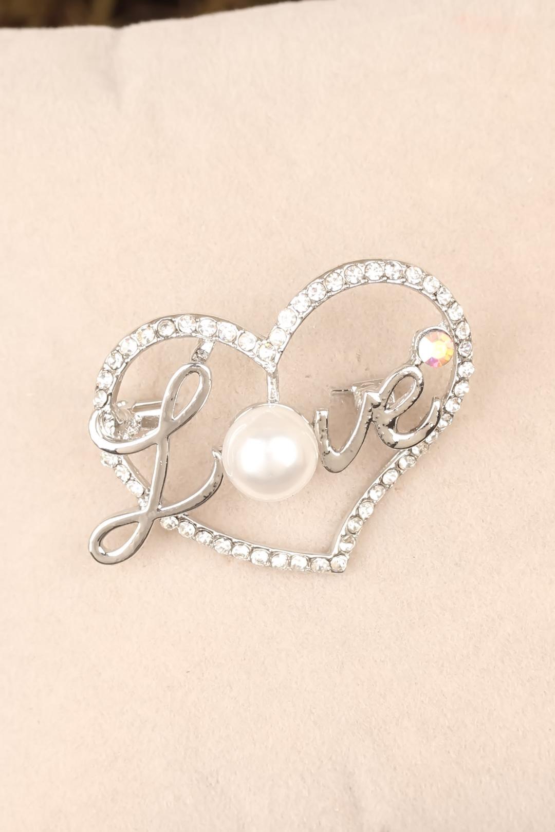 EBJ Brooch with Zircon Stone and "Love" Written Heart - Torre-Pacheco