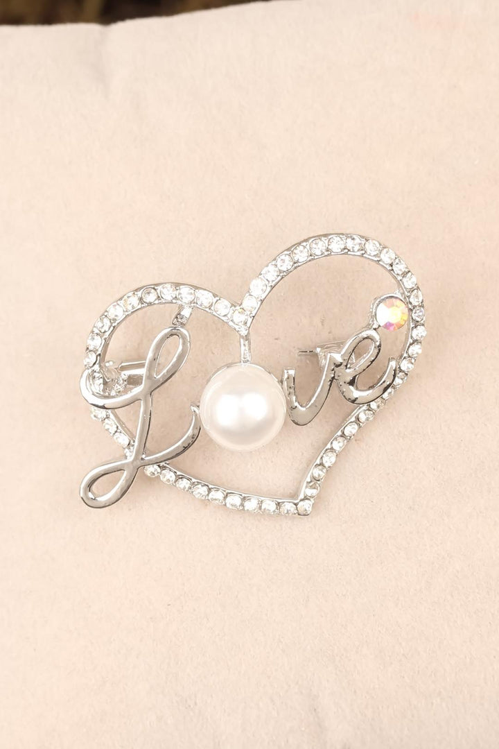 EBJ Brooch with Zircon Stone and "Love" Written Heart - Torre-Pacheco