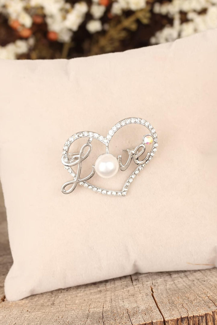 EBJ Brooch with Zircon Stone and "Love" Written Heart - Torre-Pacheco