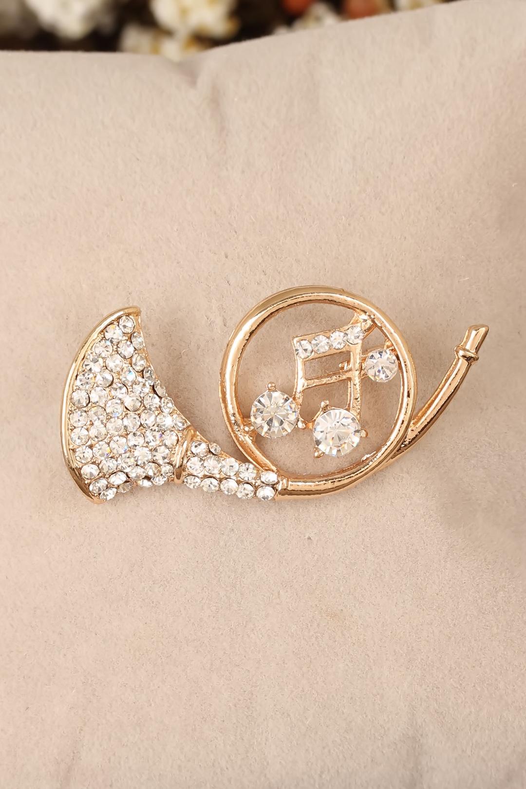 EBJ Saxophone Figured Brooch with Zircon Stone - Telde