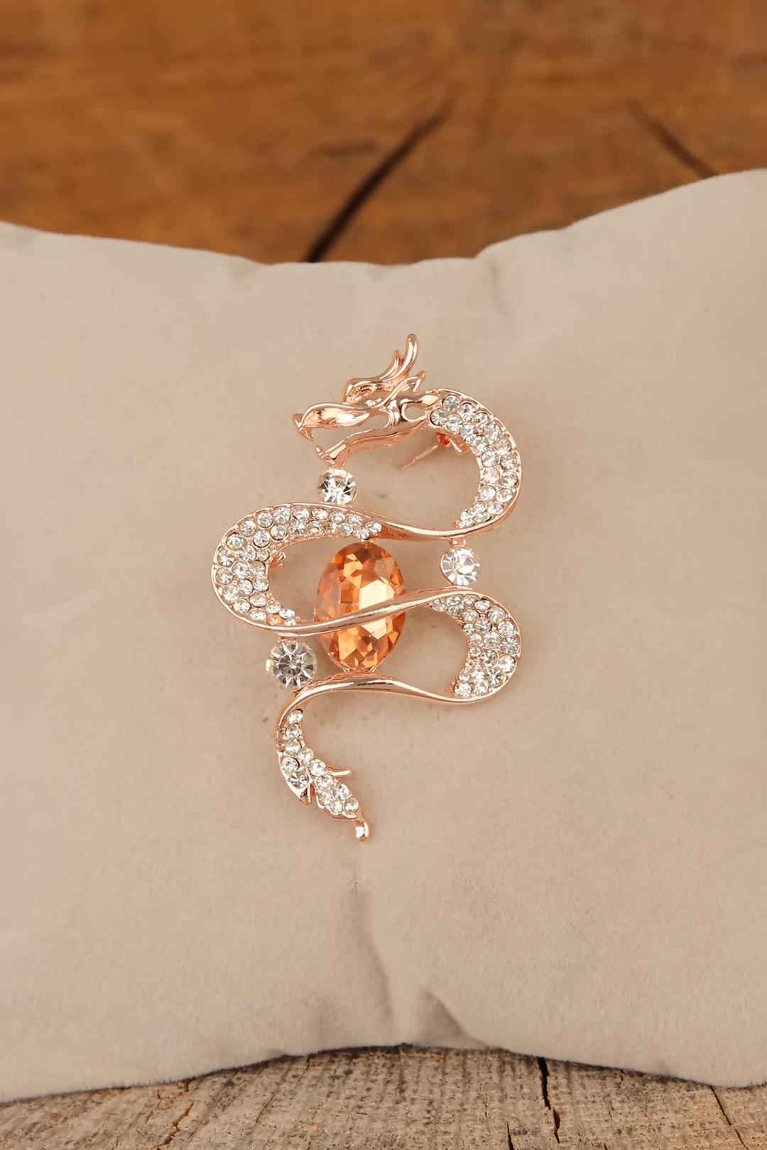 EBJ Dragon Shaped Brooch with Zircon Stone - Stakhanov