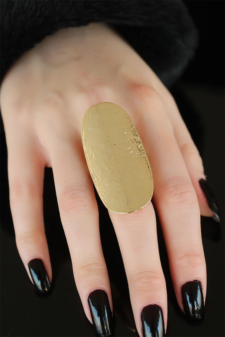 EBJ Gold Color Ellipse Women Adjustable Ring - Rock Island