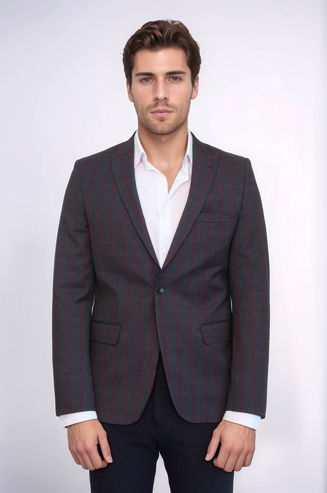 WSS Checked Slim-Fit Dark Grey Men Blazer  - Drancy