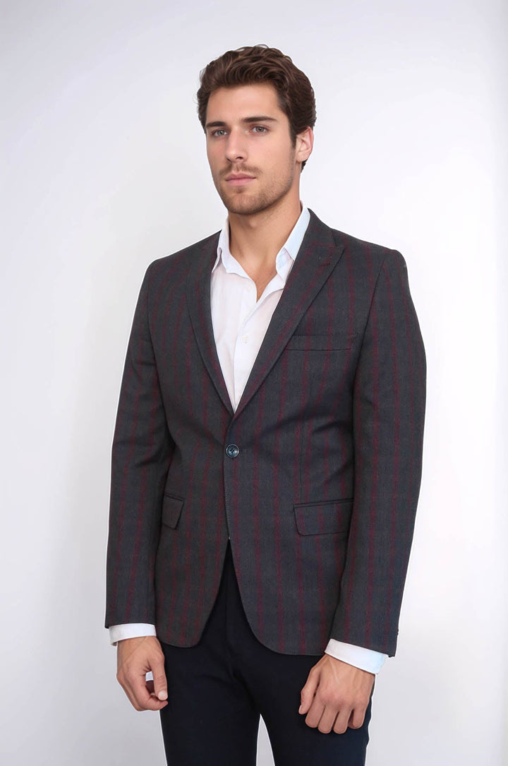 WSS Checked Slim-Fit Dark Grey Men Blazer  - Drancy