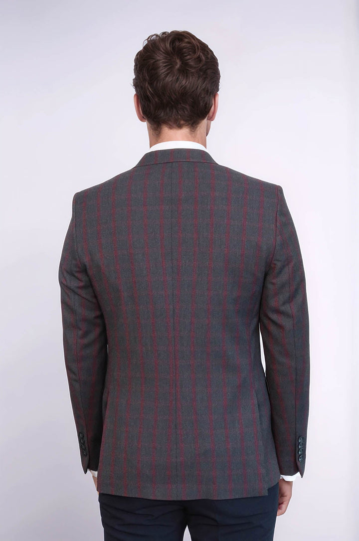 WSS Checked Slim-Fit Dark Grey Men Blazer  - Drancy